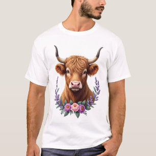 Vintage Highland-Rind Florales Kranz Süße Rustikal T-Shirt