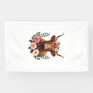 Vintage Highland-Rind Floralkrone Boho Farmhaus A Banner