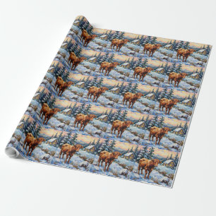 Vintage Highland-Rind in schneebedeckter Weihnacht Geschenkpapier