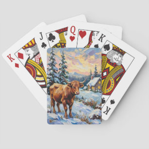 Vintage Highland-Rind in schneebedeckter Weihnacht Spielkarten