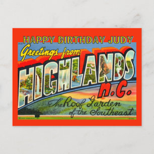 Vintage Highlands NC Geburtstagspostkarte Feiertagspostkarte