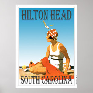 Vintage Hilton Head Strand-Szene Poster