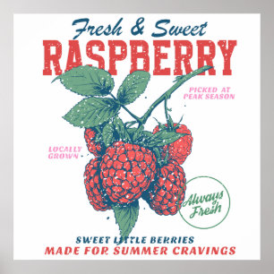 Vintage Himbeere Frische Süße Beeren Küche Poster