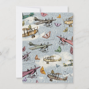 Vintage-Himmel-Flugzeuge und Schmetterlinge Geburt Einladung