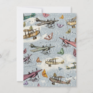 Vintage-Himmel-Flugzeuge und Schmetterlinge Geburt Einladung