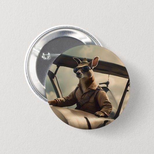 "Vintage Himmel: Kangaroo-Pilot im alten Flugzeug Button (Vorne & Hinten)