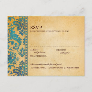 Vintage Himmelblauer Damast-Spitze-Hochzeits-RSVP RSVP Karte