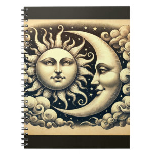 Vintage Himmels-Sonne & Mond  Notizblock