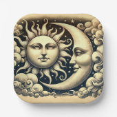 Vintage Himmels-Sonne & Mond Pappteller (Vorderseite)