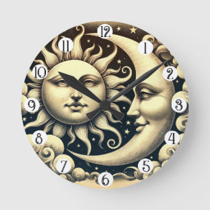 Vintage Himmels-Sonne & Mond Runde Wanduhr