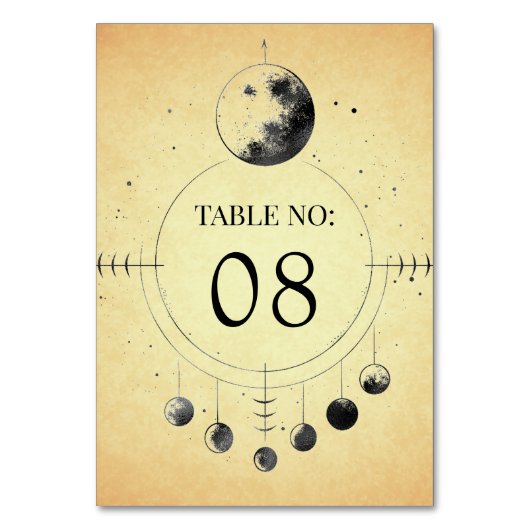 Vintage Himmelsblond-Phasen Hochzeit Tischnummer (Vorderseite)