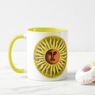 Vintage Himmelsgelbe lächelnd glückliche Hippie Su Tasse