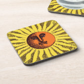 Vintage Himmelsgelbe lächelnd glückliche Hippie Su Untersetzer (Linke Seite)