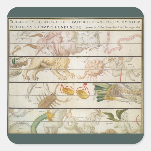 Vintage Himmelskarte, Astronomie von John Seller Quadratischer Aufkleber (Vorderseite)