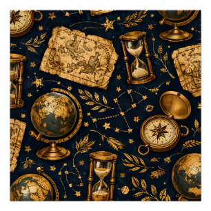Vintage-Himmelskarte und Astronomie-Muster Poster