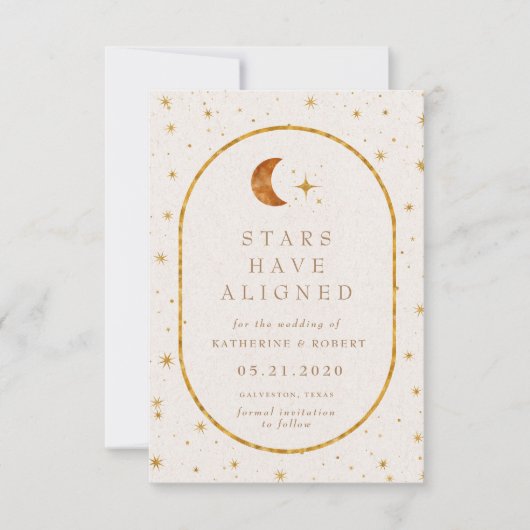 Vintage Himmelsmondstars Save the Date Einladung (Vorderseite)