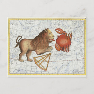 Vintage himmlische Krebs- und Löwe-Sternbilder Postkarte