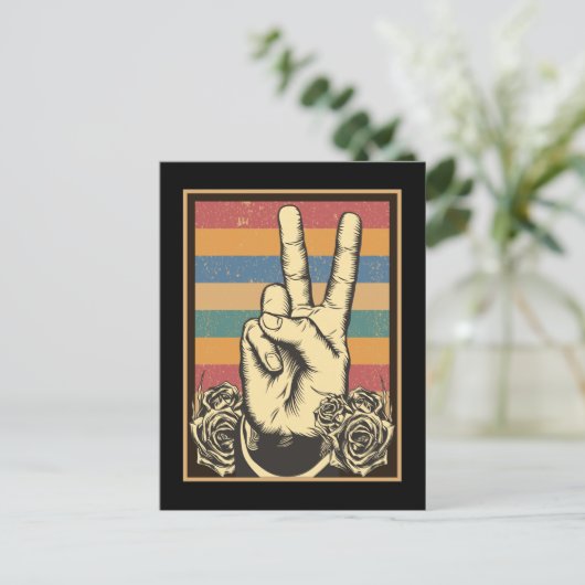 Vintage Hippie Hand Peace Sign Postkarte (Stehend Vorderseite)