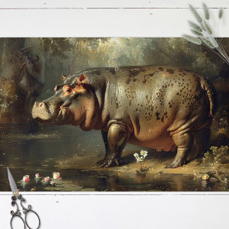 Vintage Hippo-Malerei Seidenpapier