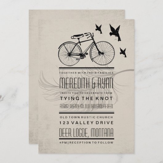 VINTAGE HIPSTER-BICYCLE-WEDD-EINLEITUNG EINLADUNG (Vorne/Hinten)