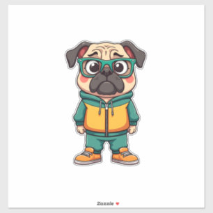 Vintage-Hipster-Mops-Cartoon-Streetwear-Grafik Aufkleber