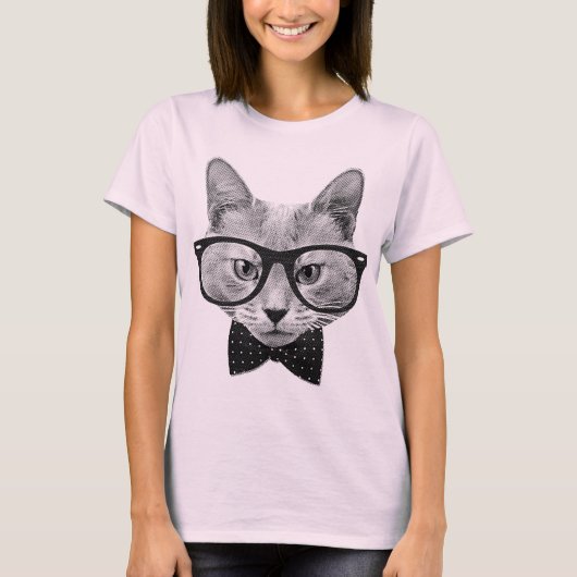 Vintage Hipsterkatze T-Shirt (Vorderseite)