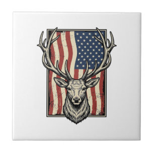 Vintage-Hirsch-Amerikanische-Flagge-Jagd-Shirt-Des Fliese