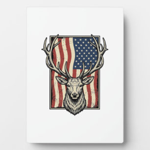 Vintage-Hirsch-Amerikanische-Flagge-Jagd-Shirt-Des Fotoplatte