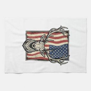 Vintage-Hirsch-Amerikanische-Flagge-Jagd-Shirt-Des Geschirrtuch