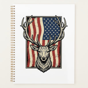 Vintage-Hirsch-Amerikanische-Flagge-Jagd-Shirt-Des Planer
