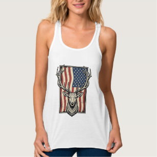 Vintage-Hirsch-Amerikanische-Flagge-Jagd-Shirt-Des Tank Top