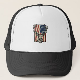 Vintage-Hirsch-Amerikanische-Flagge-Jagd-Shirt-Des Truckerkappe