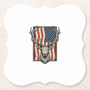 Vintage-Hirsch-Amerikanische-Flagge-Jagd-Shirt-Des Untersetzer