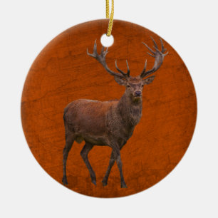 vintage Hirsch in orange Natur Keramik Ornament