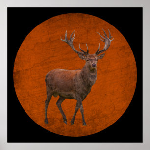 vintage Hirsch in orange Natur Poster