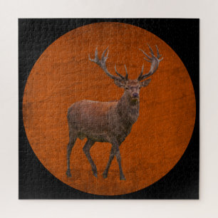 vintage Hirsch in orange Natur Puzzle