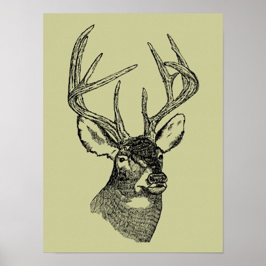 Vintage-Hirsch-Kunstgrafik Poster (Vorne)