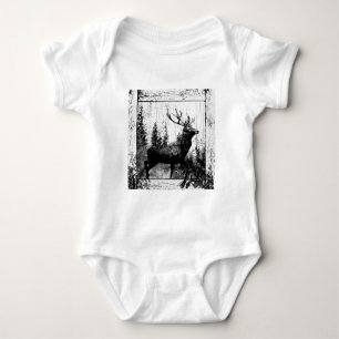 Vintage-Hirsch Rotwild Schwarz Weiß Tier Baby Strampler
