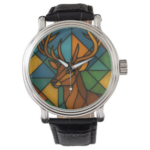 Vintage-Hirsch-Tiffany-Stil-Buntglas-Design Armbanduhr
