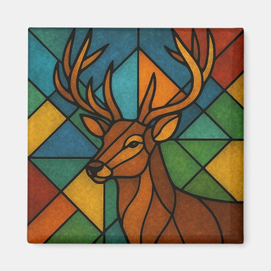 Vintage-Hirsch-Tiffany-Stil-Buntglas-Design Magnet (Vorne)