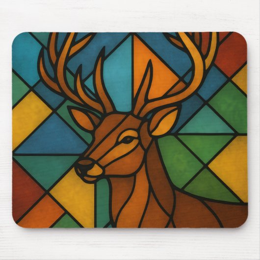 Vintage-Hirsch-Tiffany-Stil-Buntglas-Design Mousepad (Vorne)