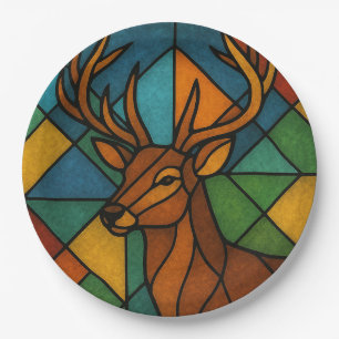 Vintage-Hirsch-Tiffany-Stil-Buntglas-Design Pappteller