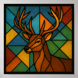 Vintage-Hirsch-Tiffany-Stil-Buntglas-Design Poster