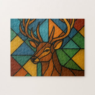 Vintage-Hirsch-Tiffany-Stil-Buntglas-Design Puzzle