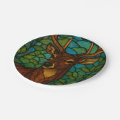 Vintage-Hirsch-Tiffany-Stil-Buntglas-Kunst Pappteller (Schrägansicht)