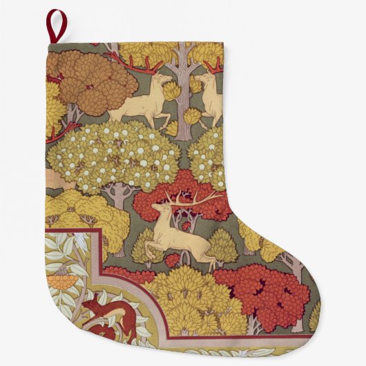 Vintage Hirsch Wald Sage Grün Muster Großer Weihnachtsstrumpf (Vorderseite)