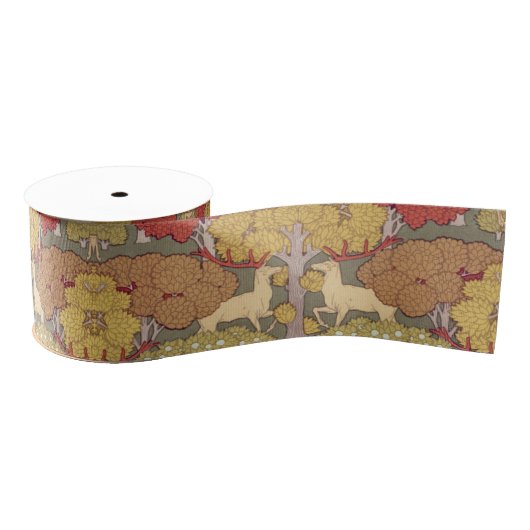 Vintage Hirsch Wald Sage Grün Muster Ripsband (Spule)