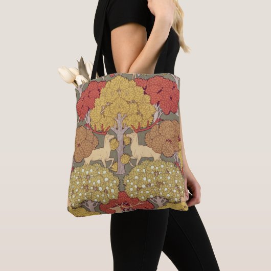 Vintage Hirsch Wald Sage Grün Muster Tasche (Von Nahem)