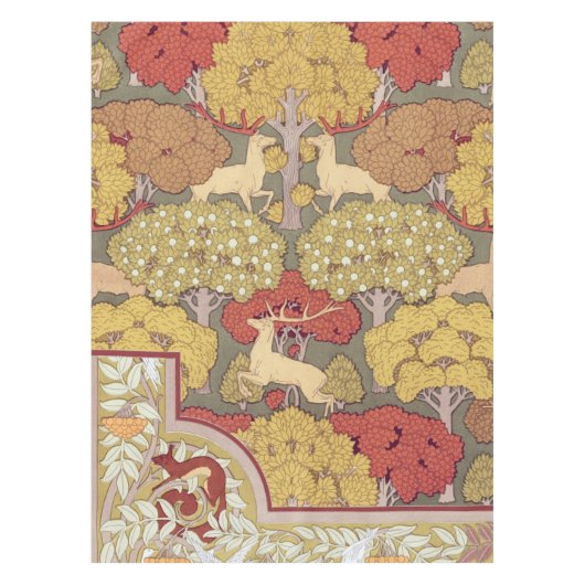 Vintage Hirsch Wald Sage Grün Muster Tischdecke (Vorderseite)