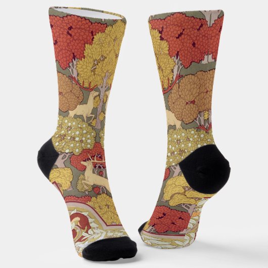 Vintage Hirsch Wald Sagegrün Muster Socken (Gewinkelt)